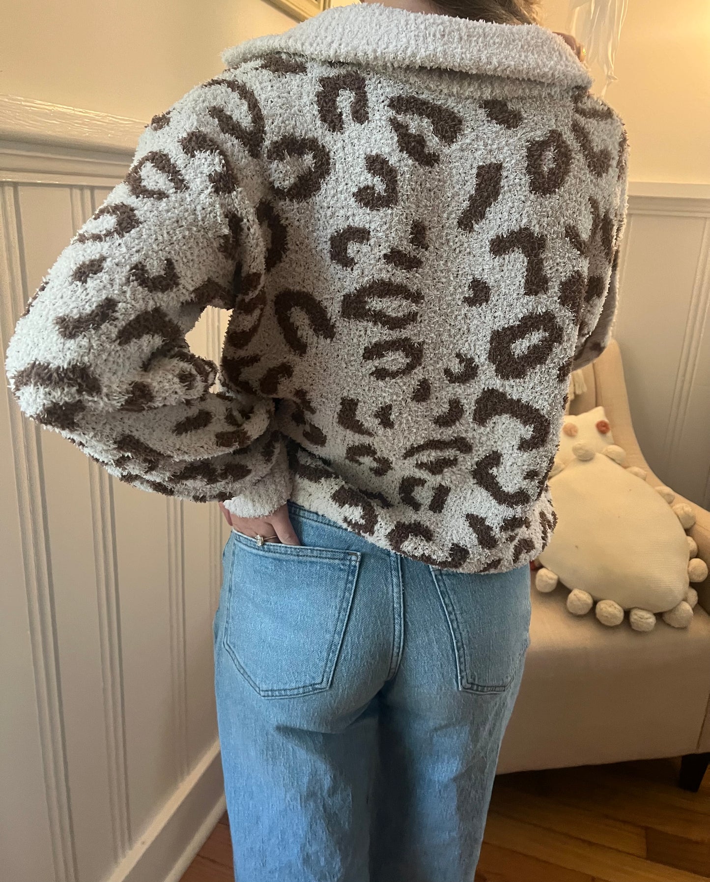 Cozy Leopard Quarter Zip Sweater