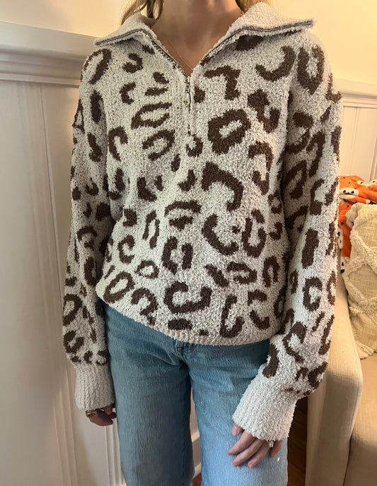 Cozy Leopard Quarter Zip Sweater