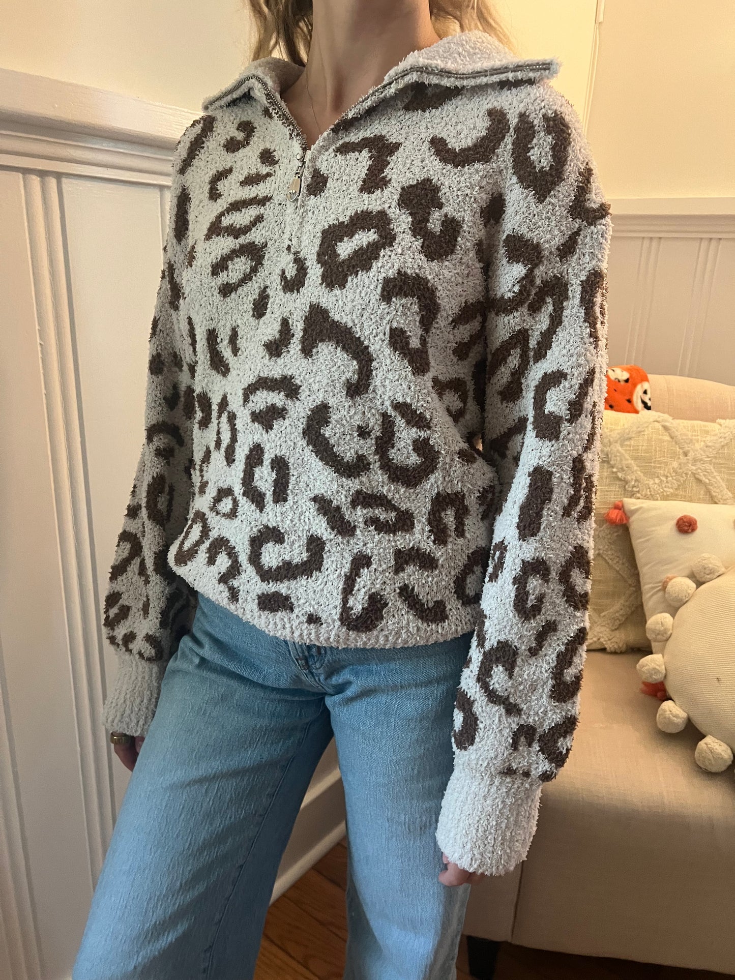 Cozy Leopard Quarter Zip Sweater