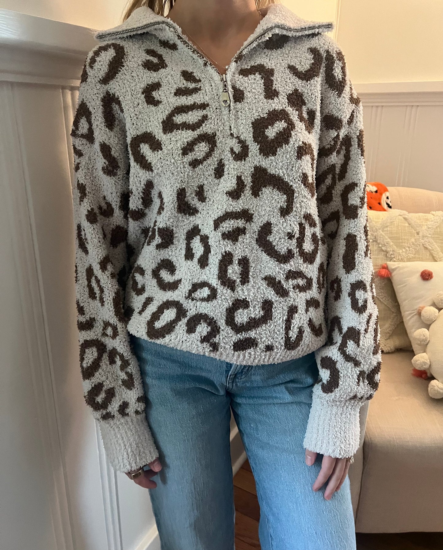 Cozy Leopard Quarter Zip Sweater